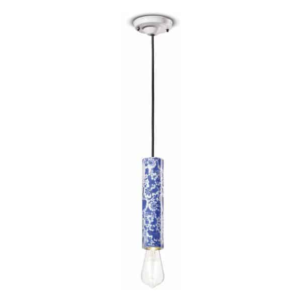 PI hængelampe, blomstermønster, Ø 5,5 cm, blå/hvid