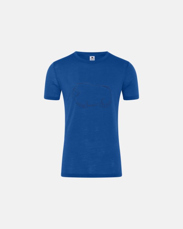 T-shirt | 100% økologisk uld | blå m. print