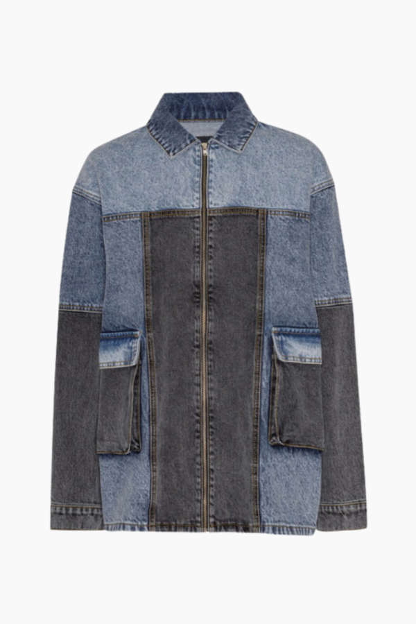 Oversized Patchwork Jacket - Medium Blue Denim - ROTATE - Blå XS