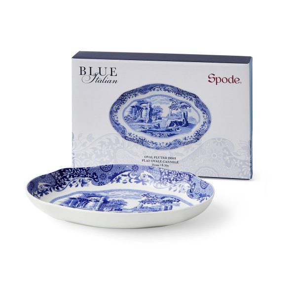 Spode Blue Italian fed oval 14x21 cm Blå-hvid