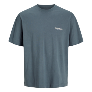 Jack & Jones Junior T-shirt i Stormy blå med print på ryggen til drenge