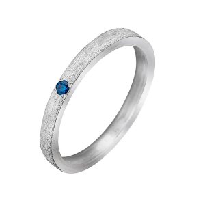 Smal sølvring med blå Diamant, 47