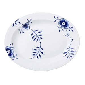 Blå Mega riflet ovalt fad - 36,5 cm.