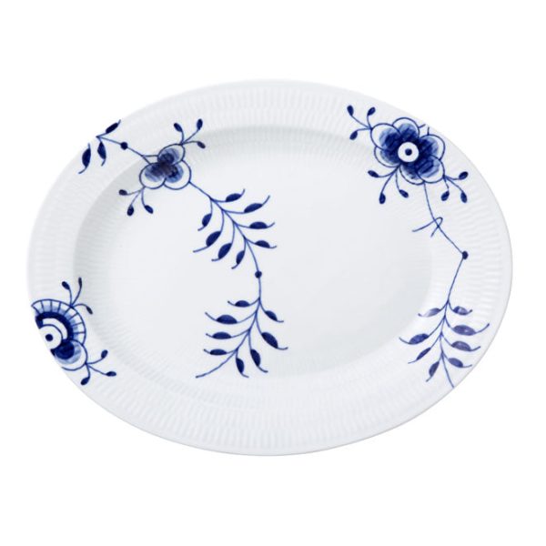 Blå Mega riflet ovalt fad - 36,5 cm.