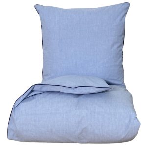 Chambre sengetøj med Piping - Lys Blå/Navy piping