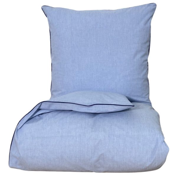 Chambre sengetøj med Piping - Lys Blå/Navy piping