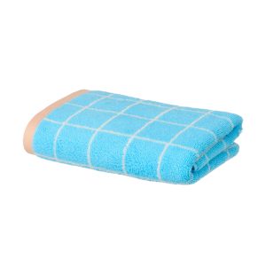 Checked håndklæde - blå/ivory/peach