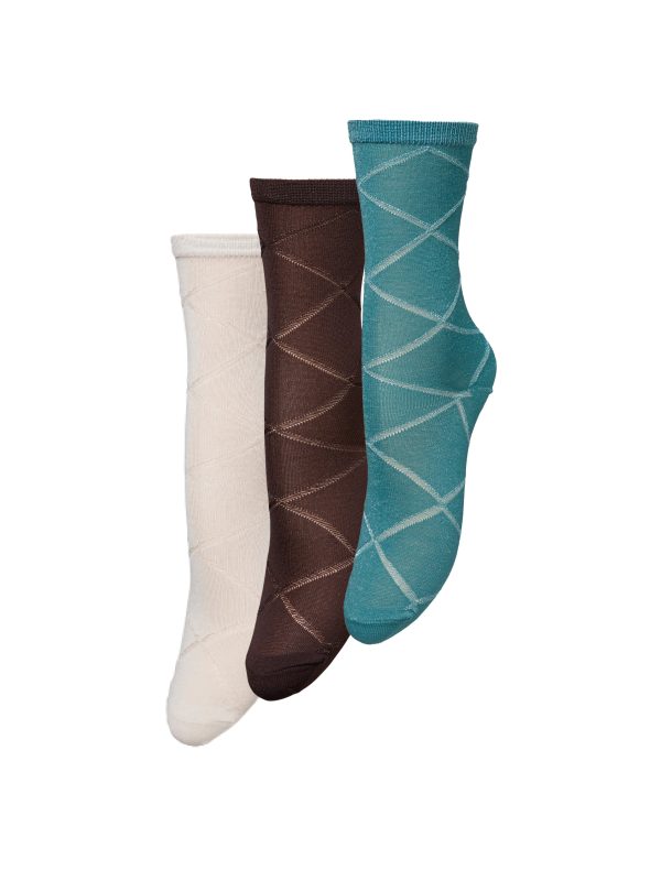 Diamond Glitter strømper, 3 pak - off-white/blå/brun