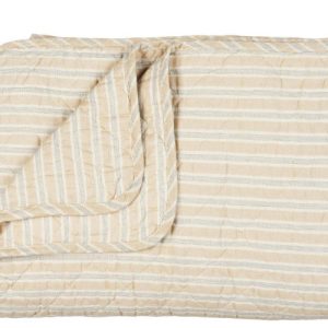 Ib Laursen Quilt plaid - natur med blå/hvide striber