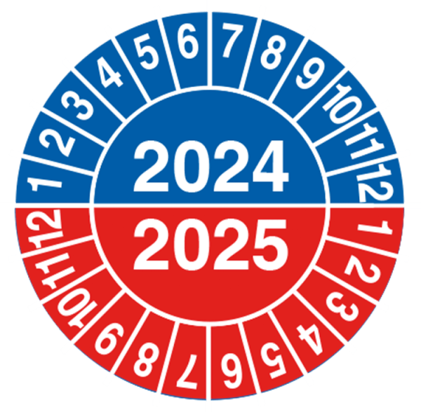 Kalibreringsmærke år 2024/2025 i rød og blå