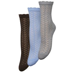 Leomy Cotta strømper, 3 pak - blå/brun/grå