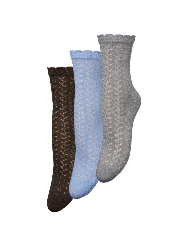 Leomy Cotta strømper, 3 pak - blå/brun/grå
