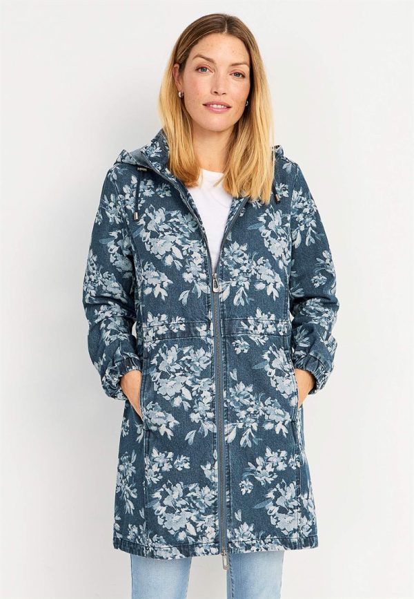 Mønstret parka i denim