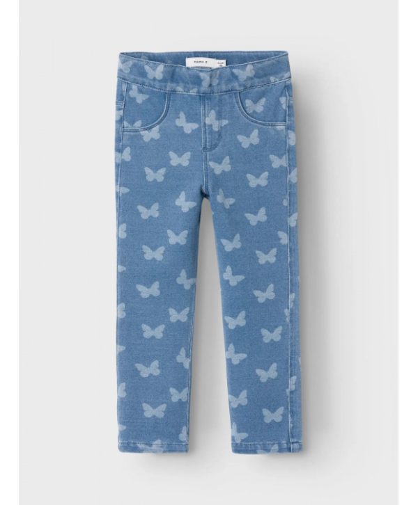 Name It denim bukser i blå med sommerfugle til piger