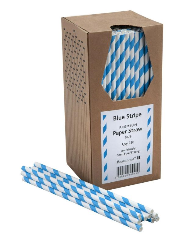 Papirsugerør 20cm 6mm Blå & Hvid Stribet Pk 250