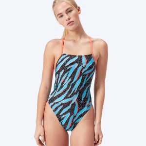Speedo badedragt til damer - Allover Digital Lattice Tie Back - Sort/blå/orange
