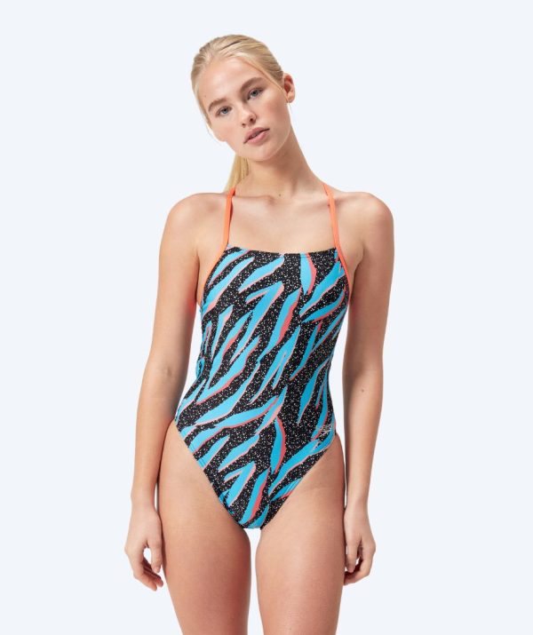 Speedo badedragt til damer - Allover Digital Lattice Tie Back - Sort/blå/orange