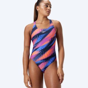 Speedo badedragt til damer - Allover Digital Powerback - Blå/orange