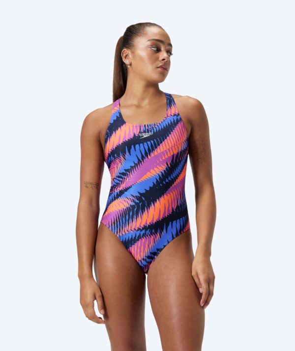Speedo badedragt til damer - Allover Digital Powerback - Blå/orange