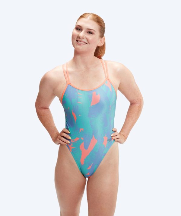 Speedo badedragt til damer - Allover Digital Starback - Blå/orange