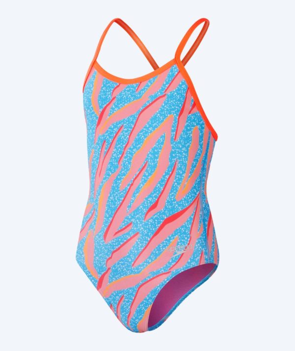 Speedo badedragt til piger - Allover Digital V-Back - Blå/orange