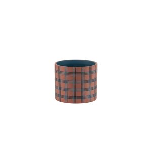 Urtepotteskjuler med plaid tern, blå/rosa - H10 cm.