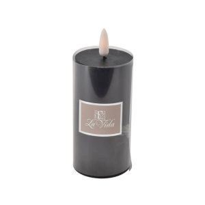 La Vida LED Bloklys m. statisk flamme - Mørk Blå H10xØ5 cm