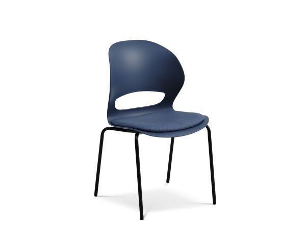 Linea spisebordsstol, m. denim blå stofhynde - denim blå PVC og sort metal