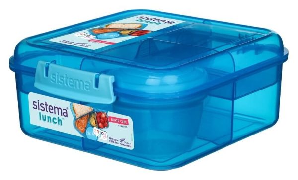 Sistema Bento Lunch Cube 1.25L blå/blå opdelt madkasse inkl bæger