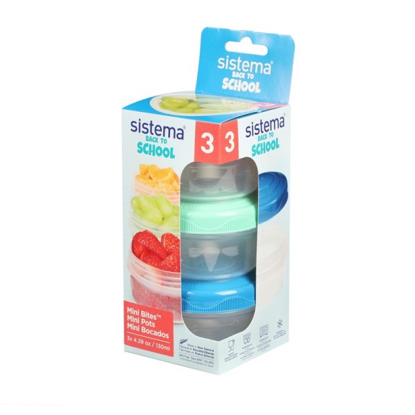 Sistema Mini Bites To Go 3 pack 130 ml grøn/koral/blå