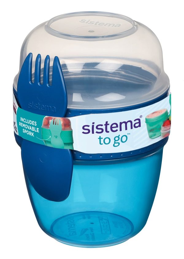 Sistema Snack Capsule To Go 515 ml mørke blå - To bøtter i én inkl ske/gaffel