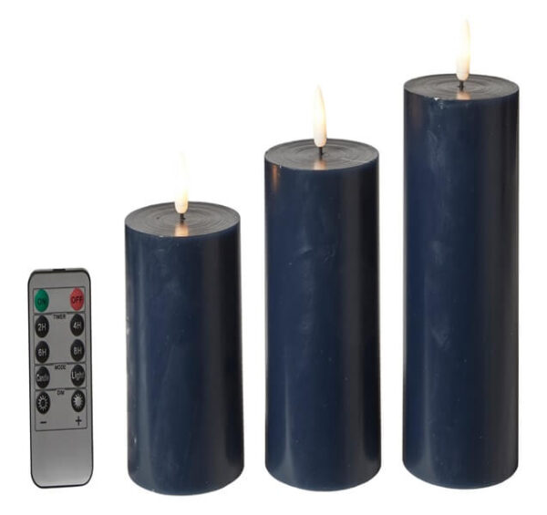 Da'core Led Bloklys flad top 3 stk Navy blå