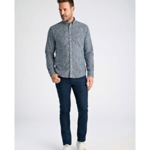 BISON Skjorte med all-over print i bomuld og hør til herre