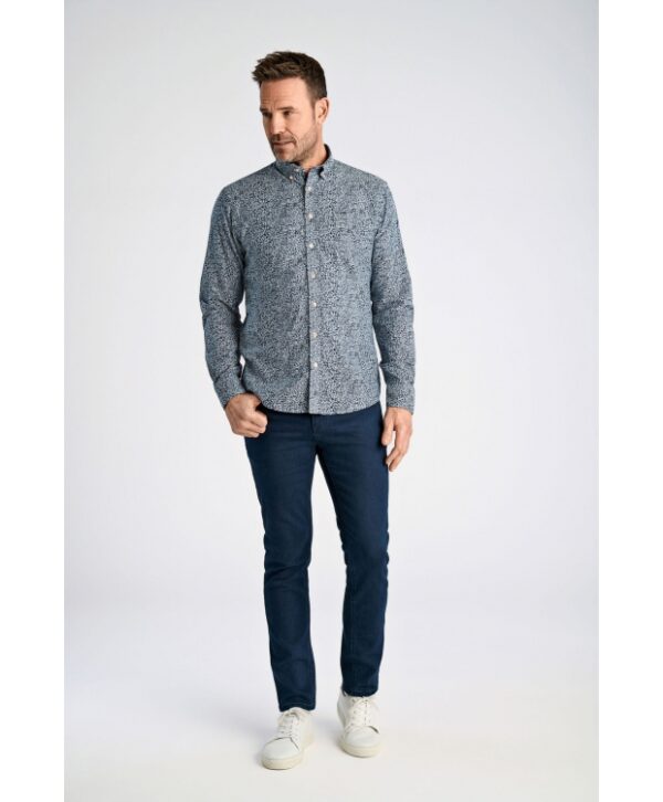 BISON Skjorte med all-over print i bomuld og hør til herre