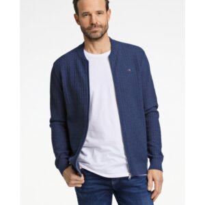 BISON Struktureret strik cardigan i blå til herre