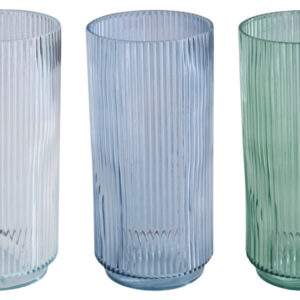 Flora vase rillet glas 12x25 cm blå