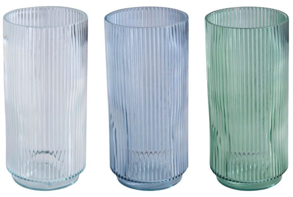 Flora vase rillet glas 12x25 cm blå