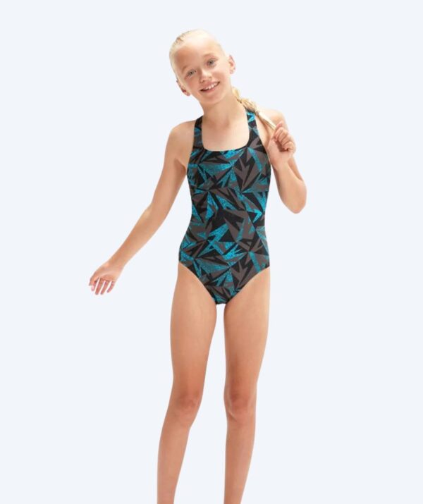 Speedo badedragt til piger - Hyperboom Allover Medalist - Grå/blå