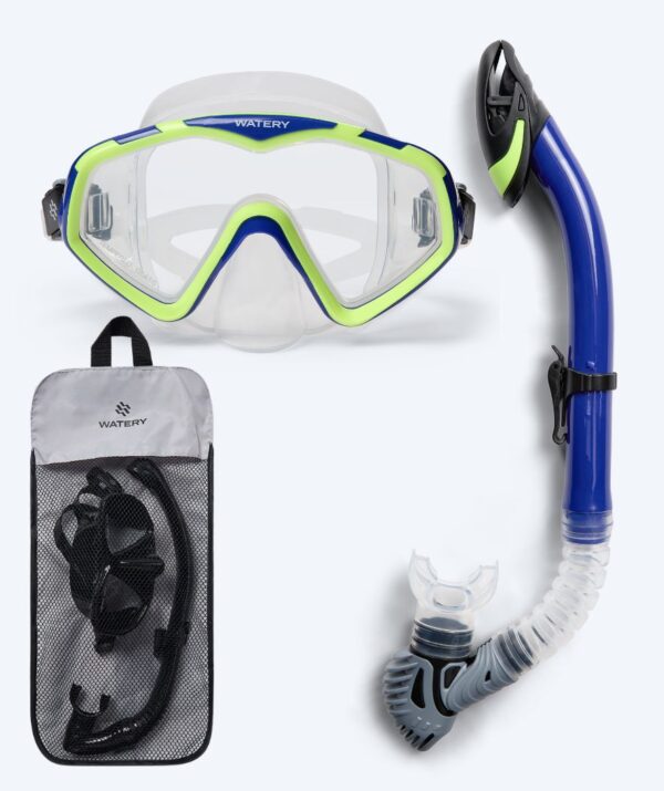 Watery Combo snorkelsæt til voksne (fra 15 år) - Leach Pro - Blå/gul - Snorkelsæt til voksne (+16 år)