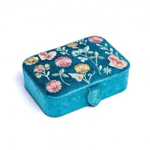 Box blå velour m blomster - Spirituelle smykker - GodKarmaShop
