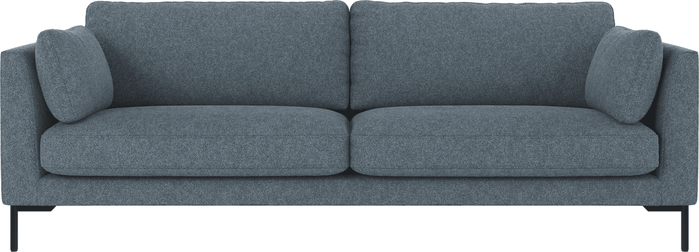 3-personers sofa Rowico Corwin blå/sort Bobby stof med sortlakerede metalben H83xB238xD98