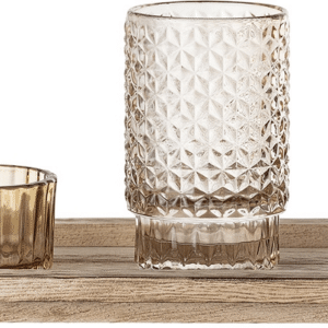 Dekorationsbakke Bloomingville Sanga med 5 glasfadsstager i blå sprayfarvet glas 43x12,5x10,5 cm