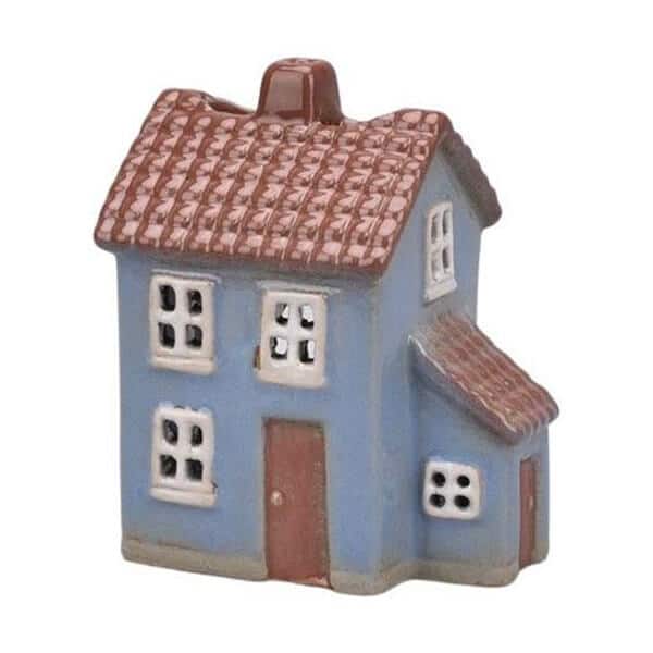 Det Gamle Apotek Keramikhus til fyrfadslys H10xW8xD6cm blå