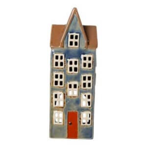 Det Gamle Apotek Keramikhus til fyrfadslys blå H23 cm