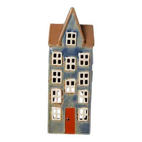 Det Gamle Apotek Keramikhus til fyrfadslys blå H23 cm