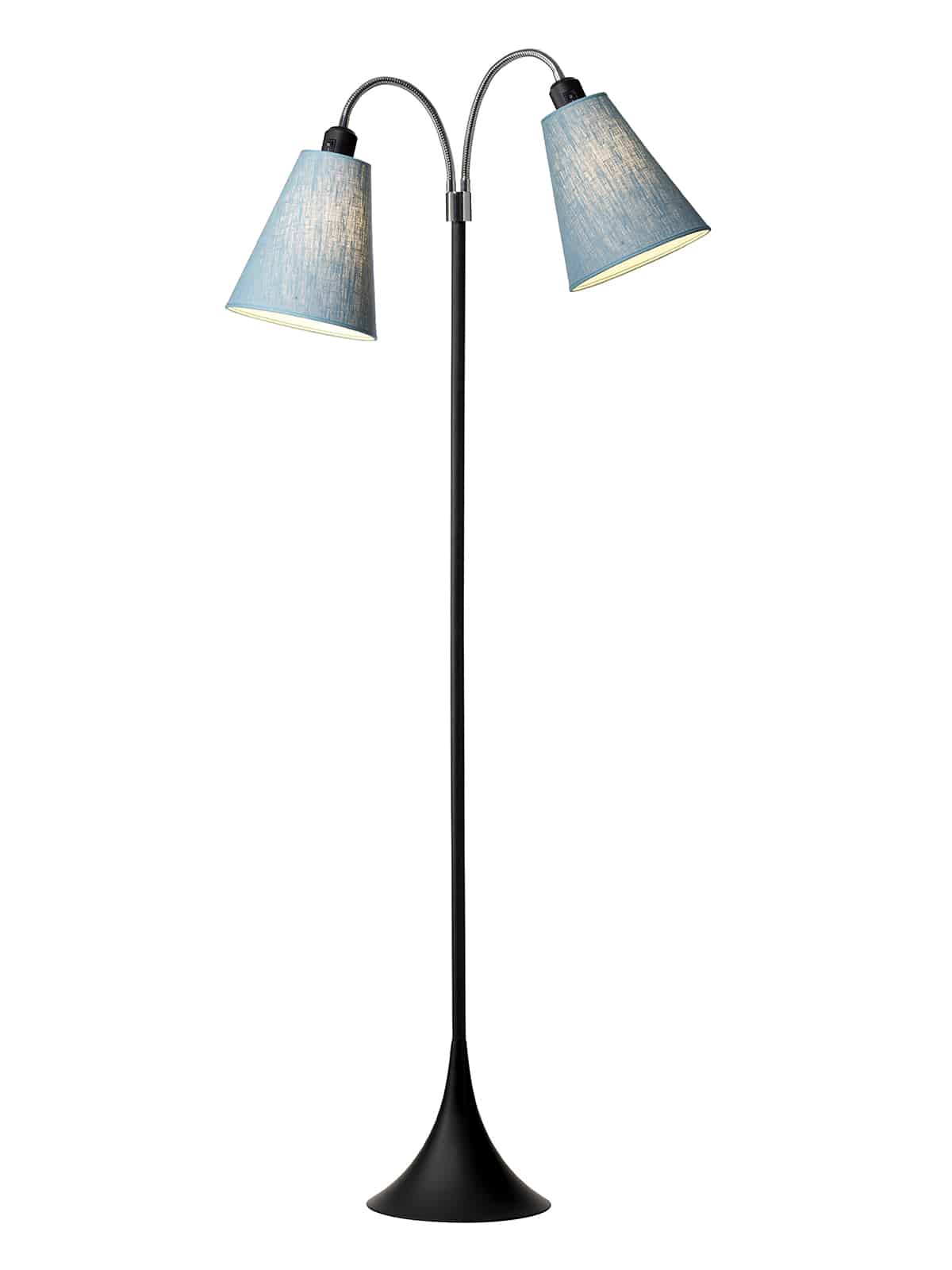 Fodgænger Gulvlampe sort m/turkis blå skærme