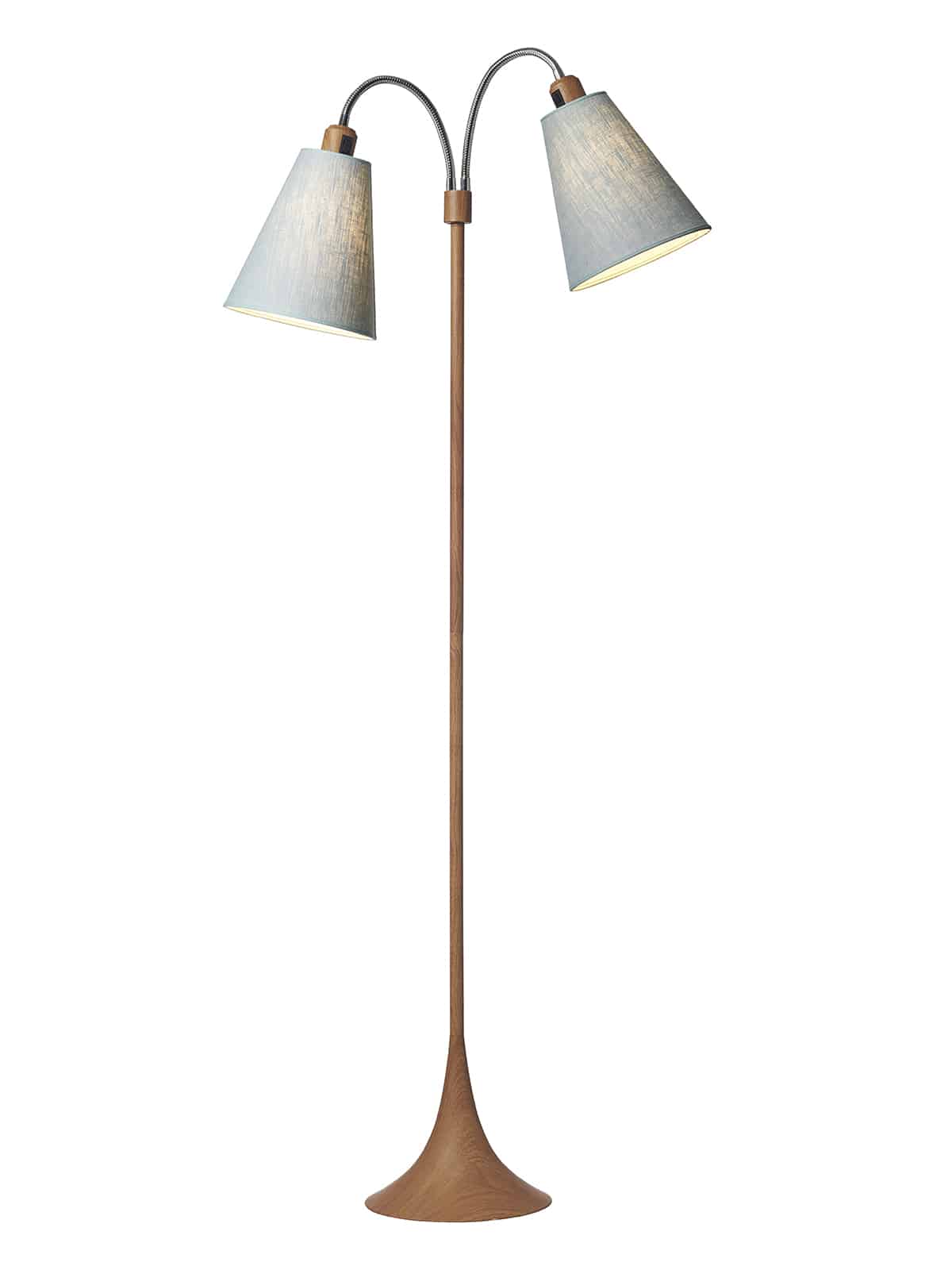 Fodgænger Gulvlampe trælook m/lys turkis blå skærme