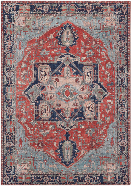 Gulvtæppe Loomery Fenix 60 x 110 cm dybrød/blå vintage fløjlsgarn