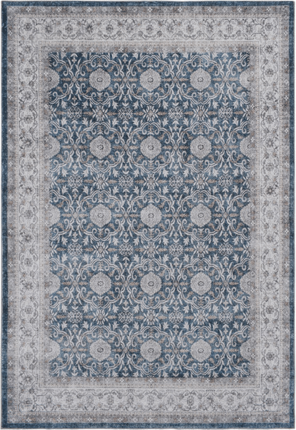 Gulvtæppe Loomery Visco 160x230 cm blå/elfenben polyester 5 cm polhøjde med antiskrid blomster- og rankemønstret
