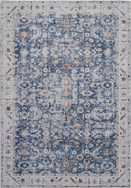 Gulvtæppe løber Loomery Visco 230x60 cm blå/elfenben broderet floral-geometrisk print polyester skridsikker bagside